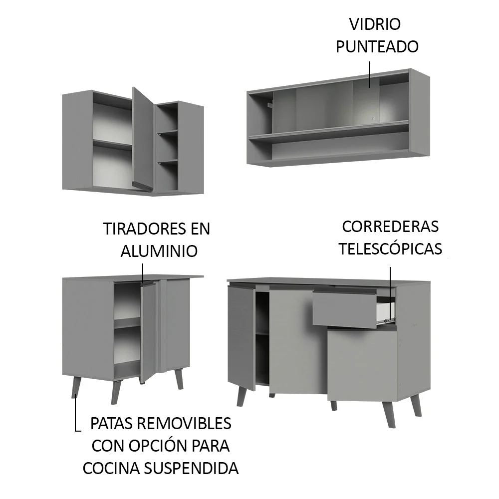 Combo Completo de Cocina Esquinera 265 cm Gris Nice Madesa 02 - Image 4