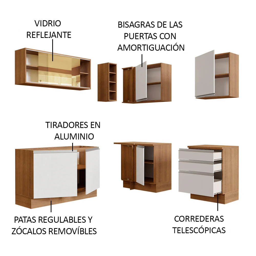 Combo completo de Cocina Esquinera 329cm Glamy Madesa 02 Marrón/Blanco - Image 4