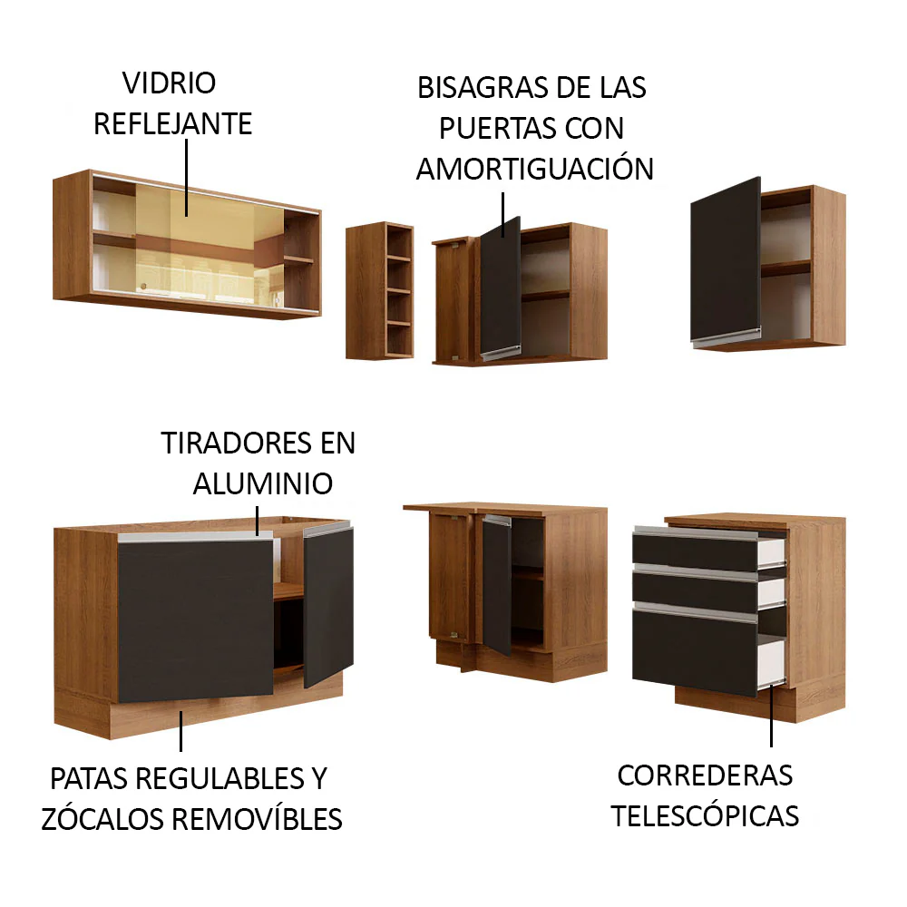 Combo completo de Cocina Esquinera 329cm Glamy Madesa 02 Marrón/Negro - Image 4