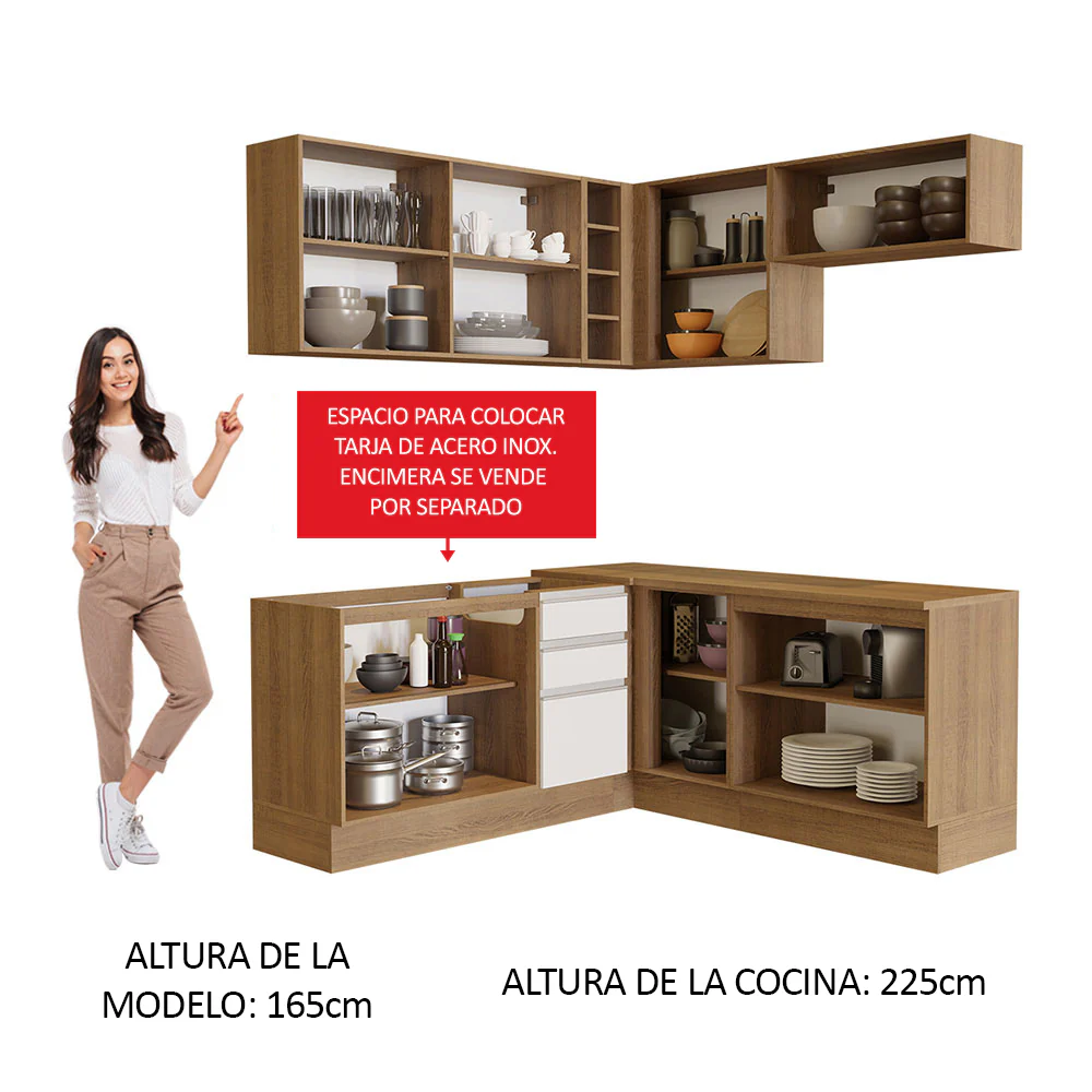 Combo Completo de Cocina Esquinera 349 cm Marrón/Blanco/Crema Glamy Madesa 01 - Image 5