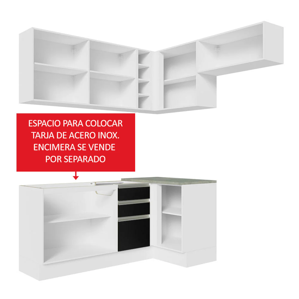 Combo completo de Cocina Esquinera 349cm Blanco/Negro Glamy Madesa 07 - Image 5