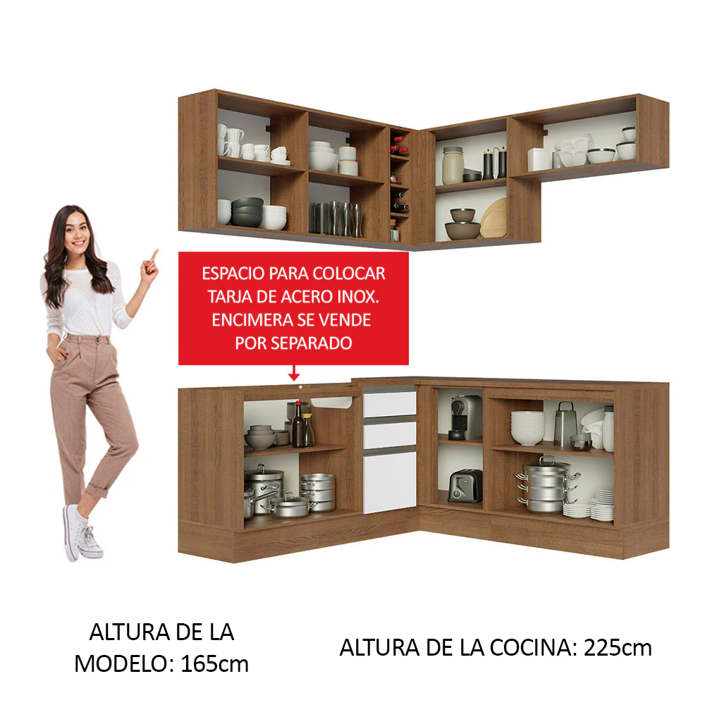Combo completo de Cocina Esquinera 349cm Marrón/Blanco Glamy Madesa 03 - Image 4