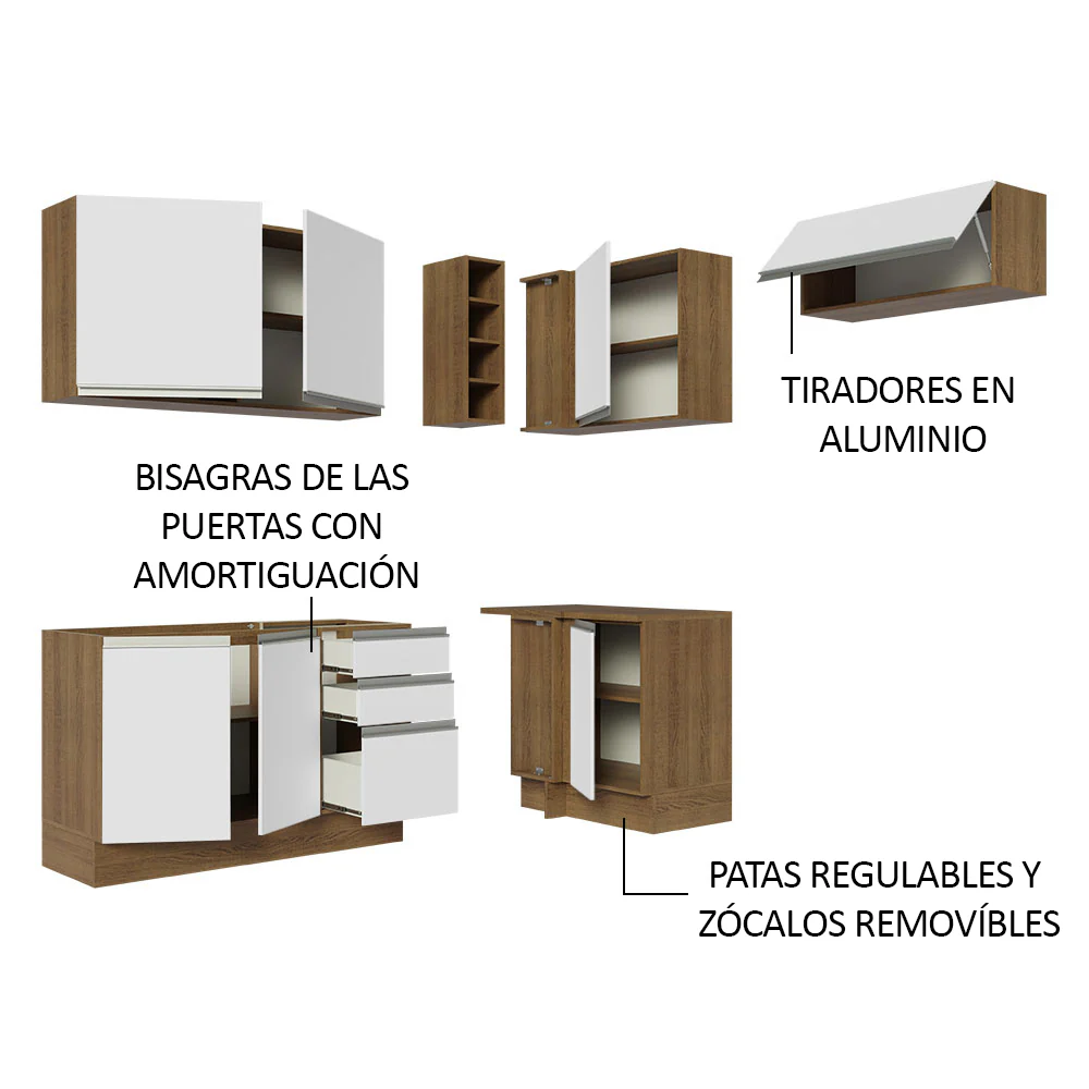 Combo completo de Cocina Esquinera 349cm Marrón/Blanco Glamy Madesa 07 - Image 4