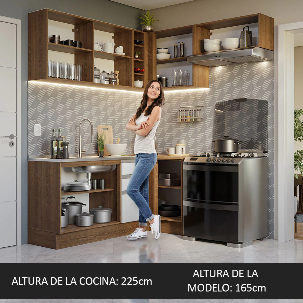 Combo completo de Cocina Esquinera 349cm Marrón/Blanco Glamy Madesa 07 - Image 6