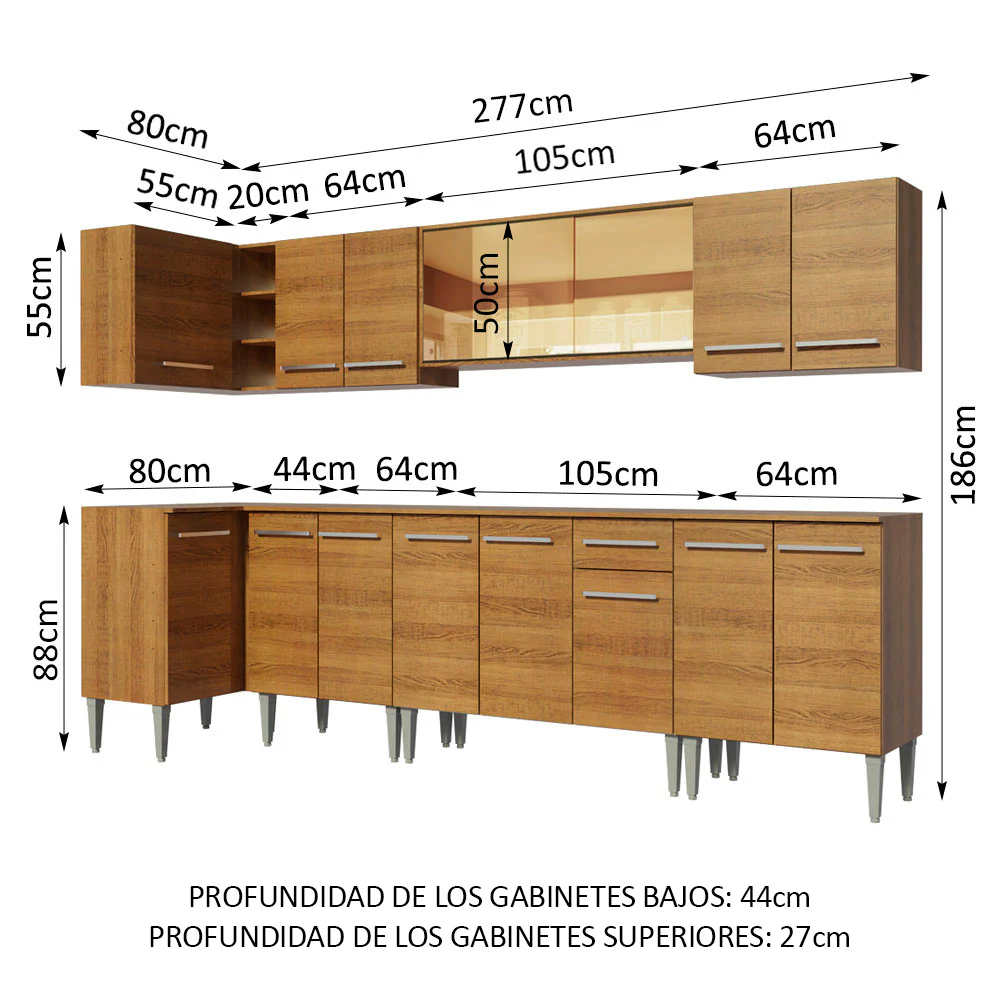 Combo completo de Cocina Esquinera 357cm Emilly Mega Madesa 03 - Marrón - Image 2