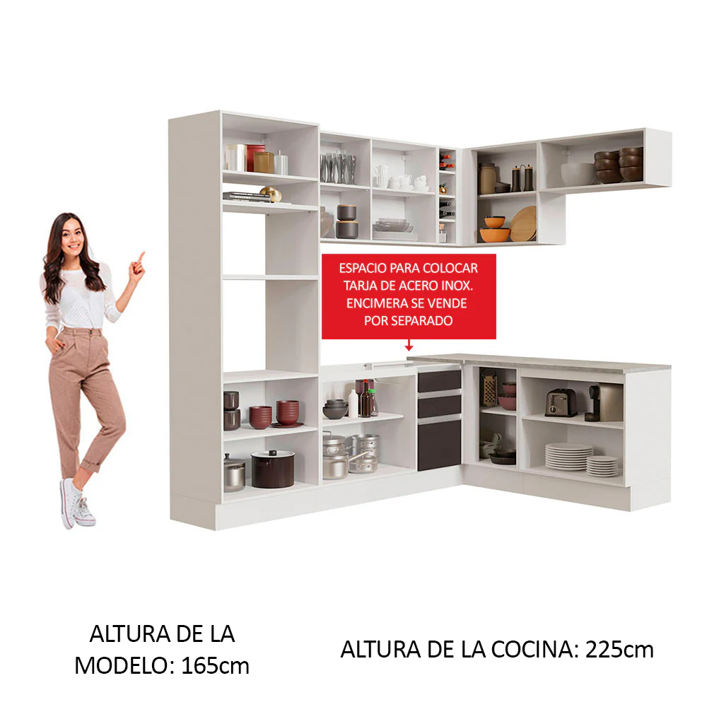 Combo completo de Cocina Esquinera 419cm Glamy Madesa 01 Blanco/Negro - Image 5