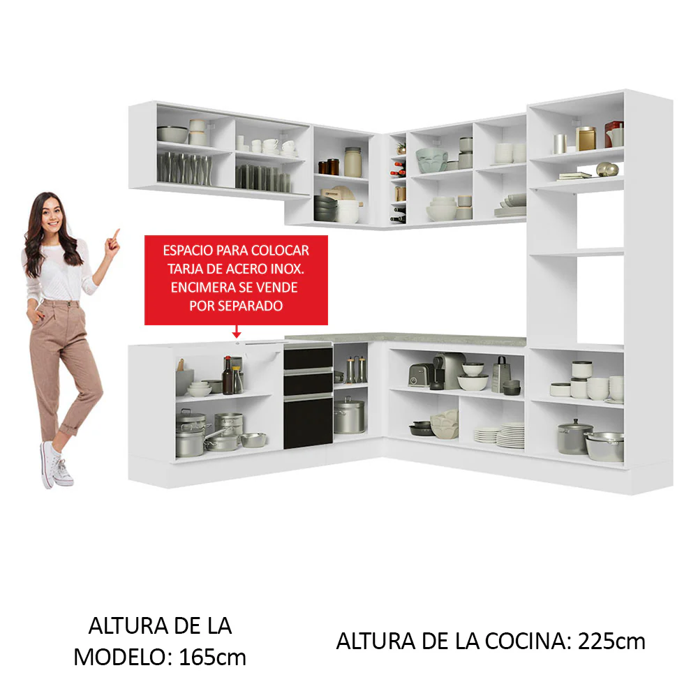Combo completo de Cocina Esquinera 459cm Glamy Madesa 01 Blanco/Negro - Image 4
