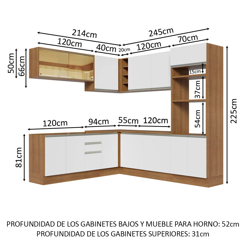 Combo completo de Cocina Esquinera 459cm Glamy Madesa 01 Marrón/Blanco - Image 2