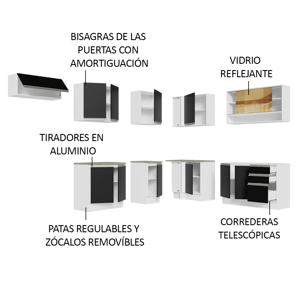 Combo completo de Cocina Esquinera 469cm Madesa Glamy Blanco/Negro 01 - Image 8