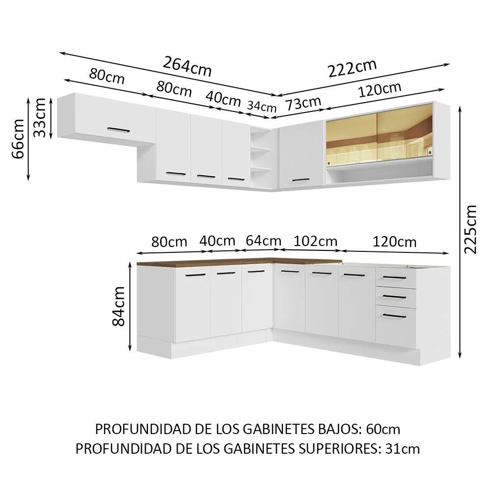 Combo completo de Cocina Esquinera 486cm Blanco con mesada Marrón 60cm fondo Agata Madesa 01 - Image 2