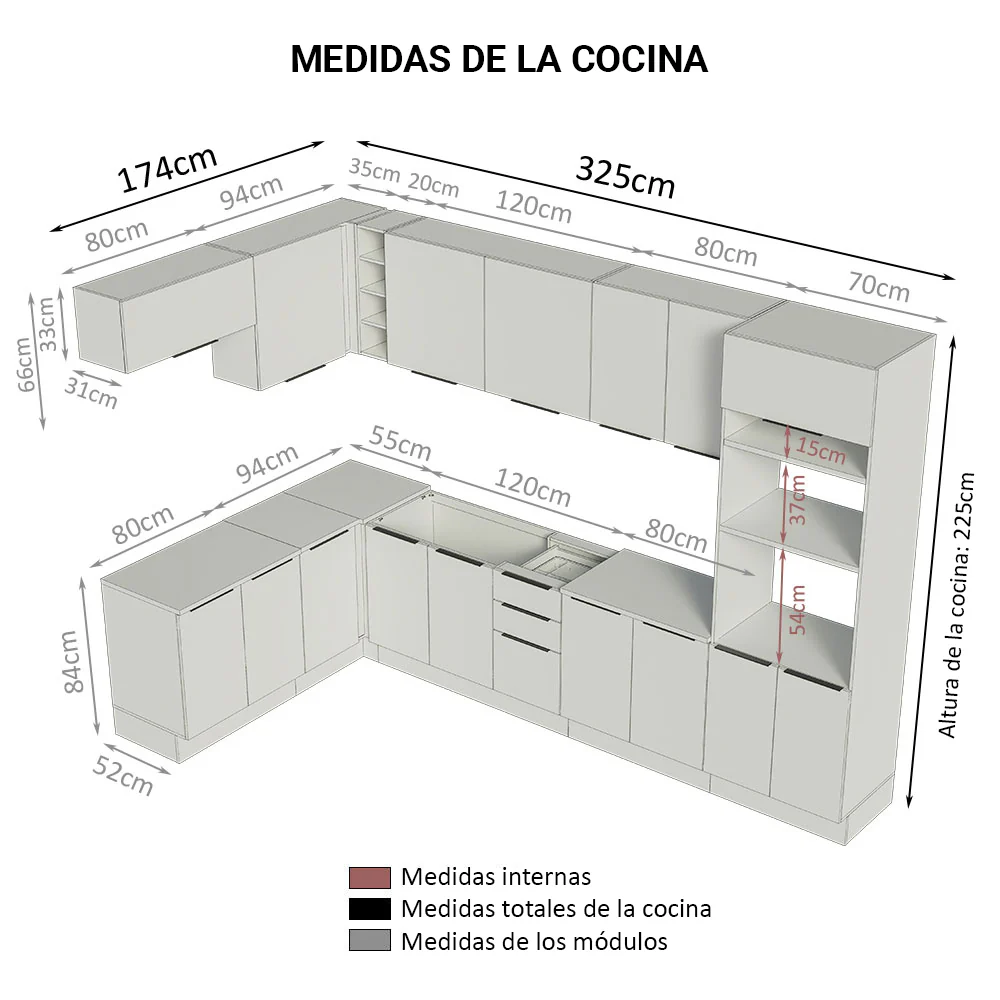 Combo Completo de Cocina Esquinera 499 cm Marrón/Blanco Stella Madesa 01 - Image 2