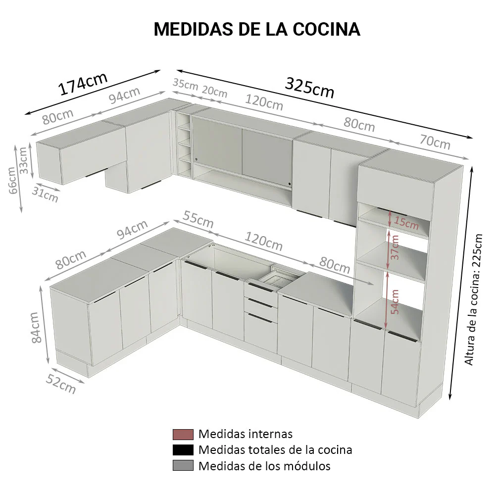 Combo Completo de Cocina Esquinera 499 cm Marrón Stella Madesa 02 - Image 2
