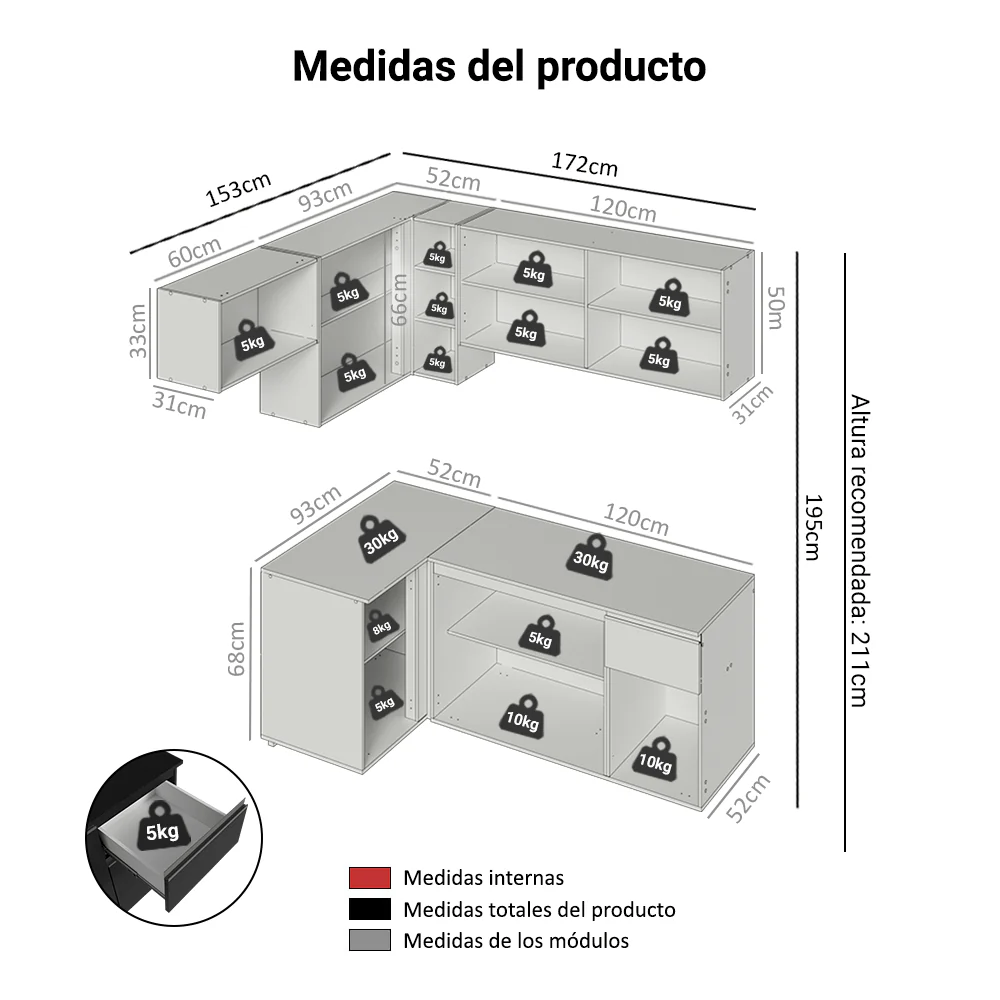 Combo Completo de Cocina Esquinera Flotante 325 cm Negro Nice Madesa 05 - Image 2