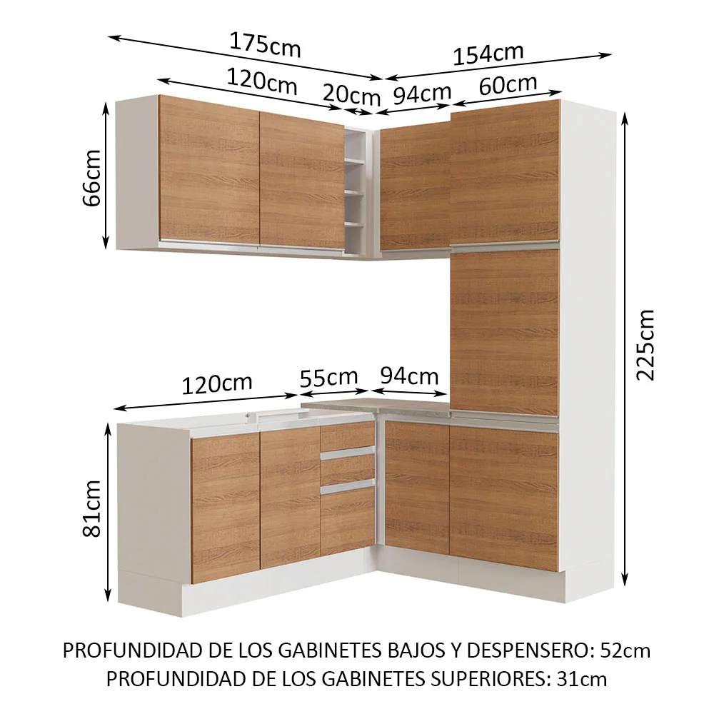 Combo completo de Cocina Esquinera Madesa 329cm Blanco Glamour 01 Blanco/Marrón - Image 2