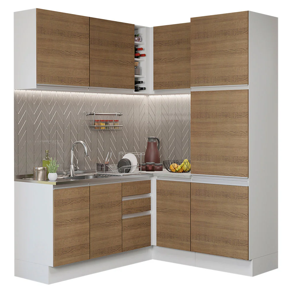 Combo completo de Cocina Esquinera Madesa 329cm Blanco Glamour 01 Blanco/Marrón - Image 3
