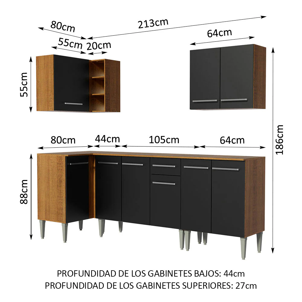 Combo completo de Cocina Esquinera Madesa Emilly 293cm Marrón/Negro 01 - Image 2
