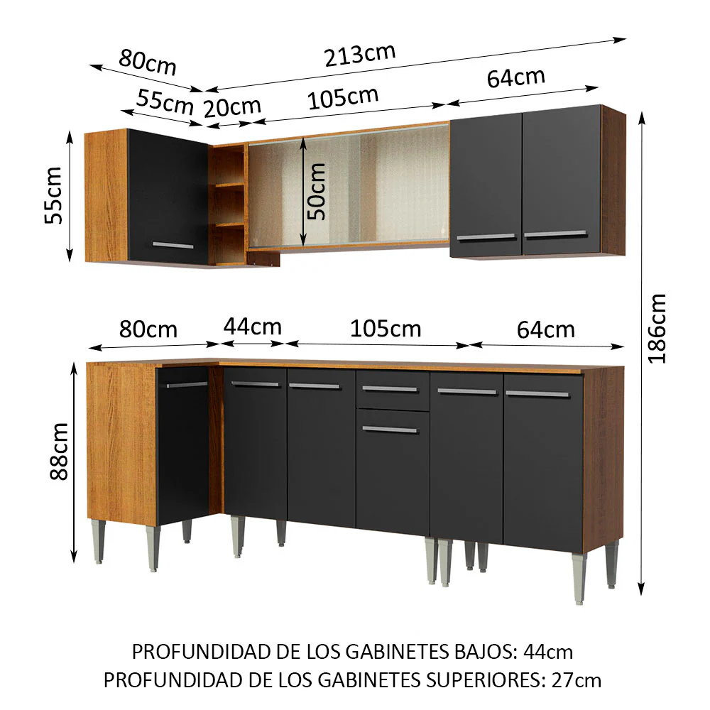 Combo completo de Cocina Esquinera Madesa Emilly 293cm Marrón/Negro 03 - Image 2