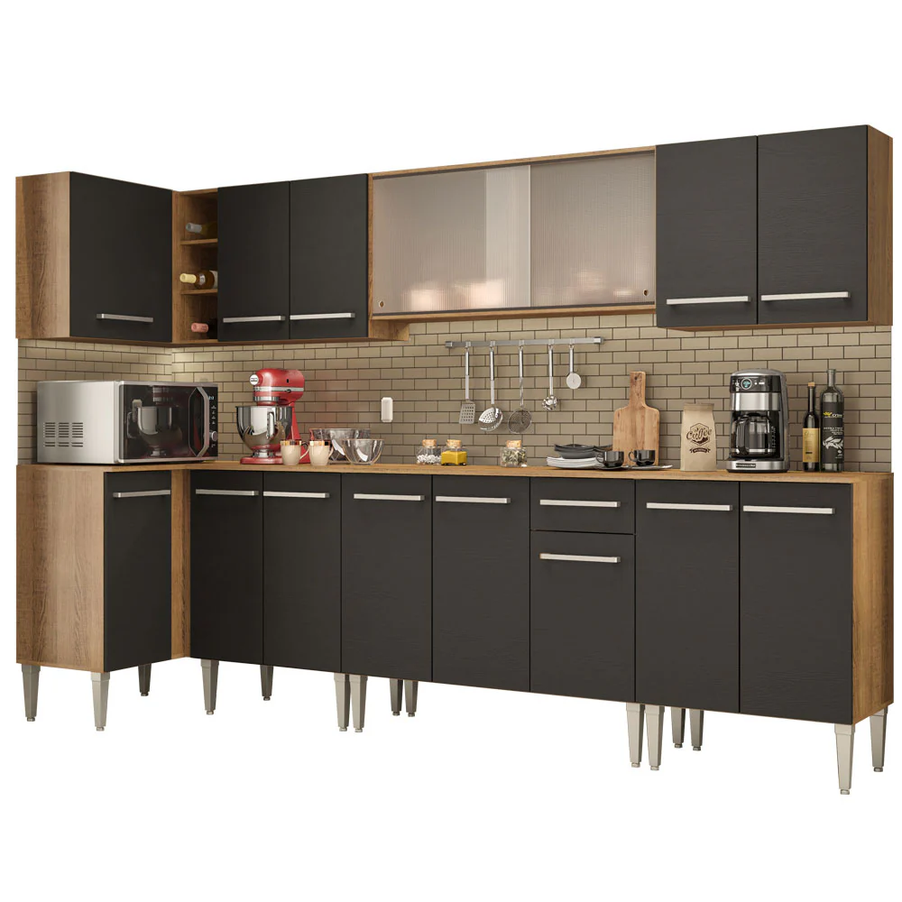 Combo completo de Cocina Esquinera Madesa Emilly 357cm Marrón/Negro 02 - Image 3