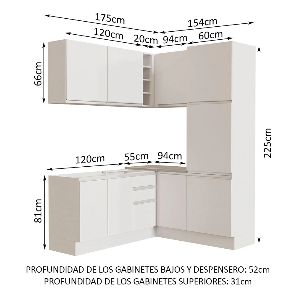 Combo completo de Cocina Esquinera Madesa Glamy 329cm 01 Blanco - Image 3