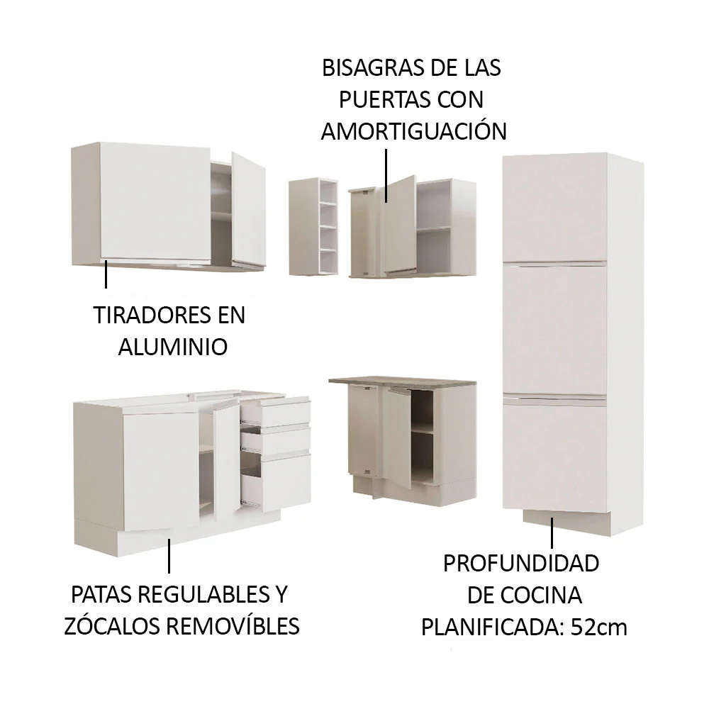 Combo completo de Cocina Esquinera Madesa Glamy 329cm 01 Blanco - Image 4