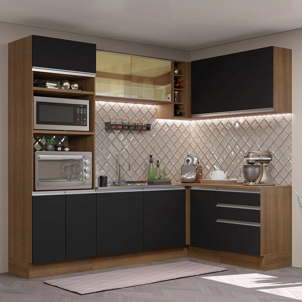 Combo completo de Cocina Esquinero 399cm Marrón Negro Glamy Madesa 02