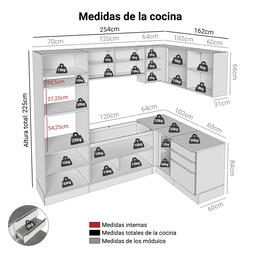 Combo completo de Cocina Esquinero 416 x 60 cm Blanco/Blanco Aterciopelado Lux Madesa 01 - Image 2