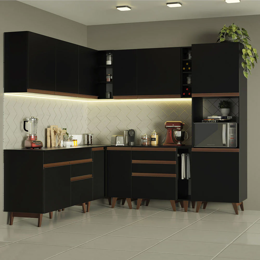 Combo completo de Cocina Esquinero 437cm Negro Reims Madesa 01