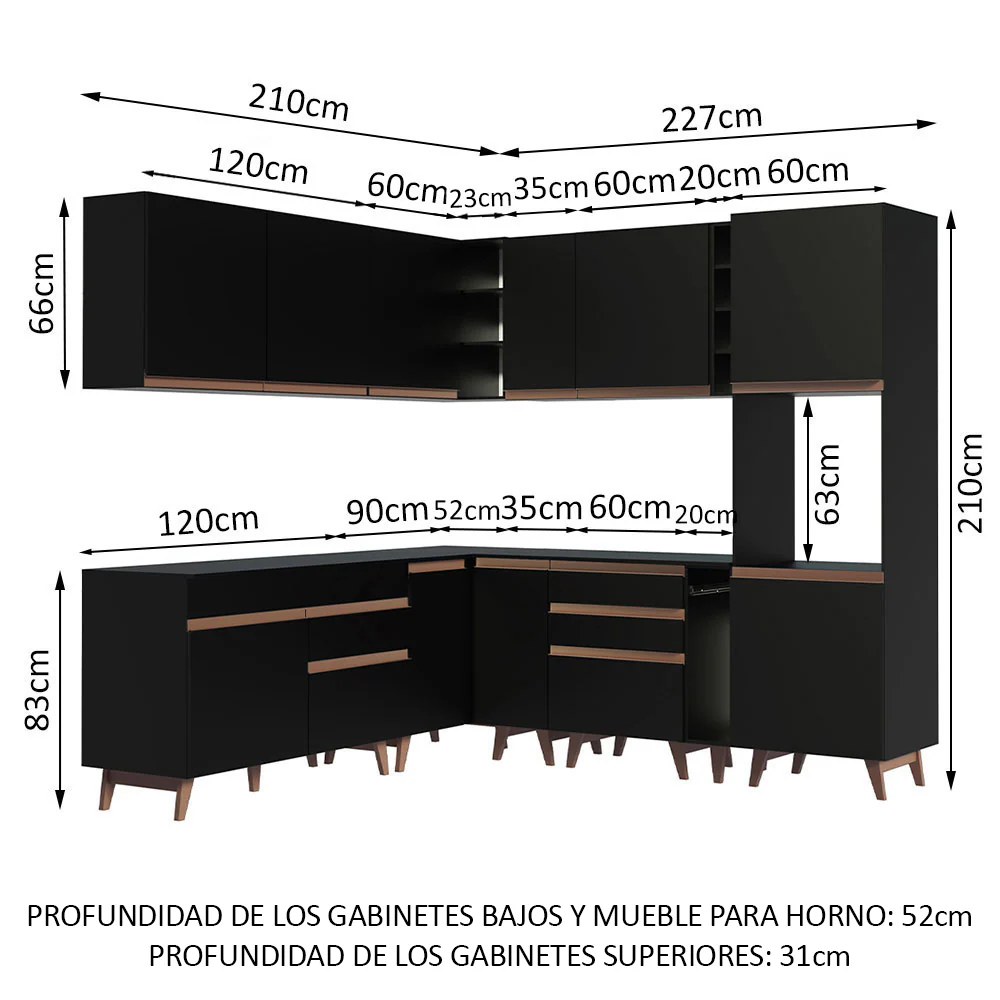 Combo completo de Cocina Esquinero 437cm Negro Reims Madesa 01 - Image 3