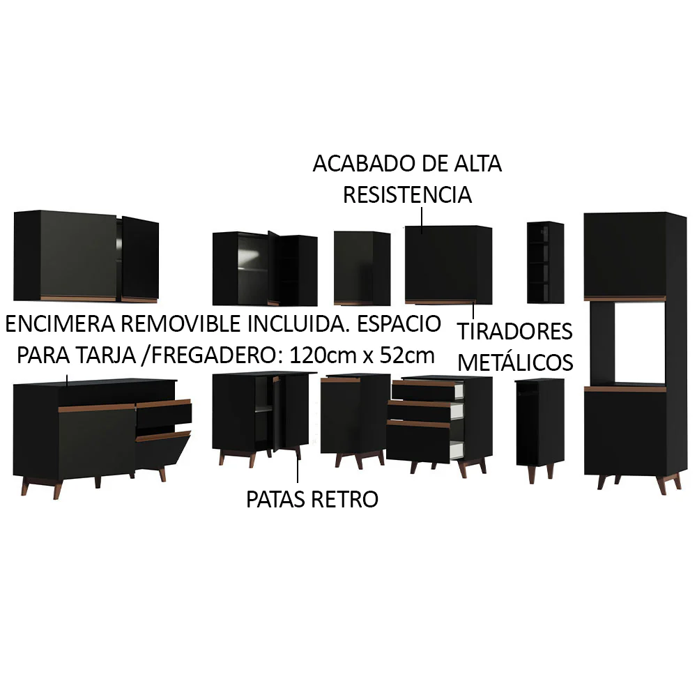 Combo completo de Cocina Esquinero 437cm Negro Reims Madesa 01 - Image 4