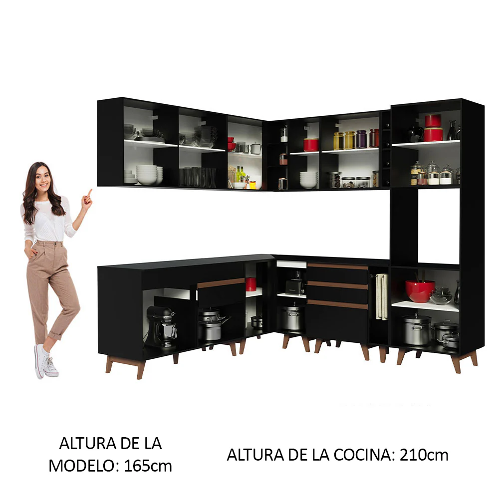 Combo completo de Cocina Esquinero 437cm Negro Reims Madesa 01 - Image 5