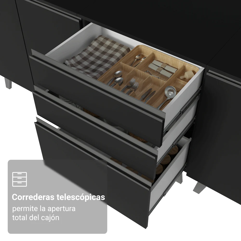 Combo completo de Cocina Esquinero 465 cm Negro Nice Madesa 01 - Image 6