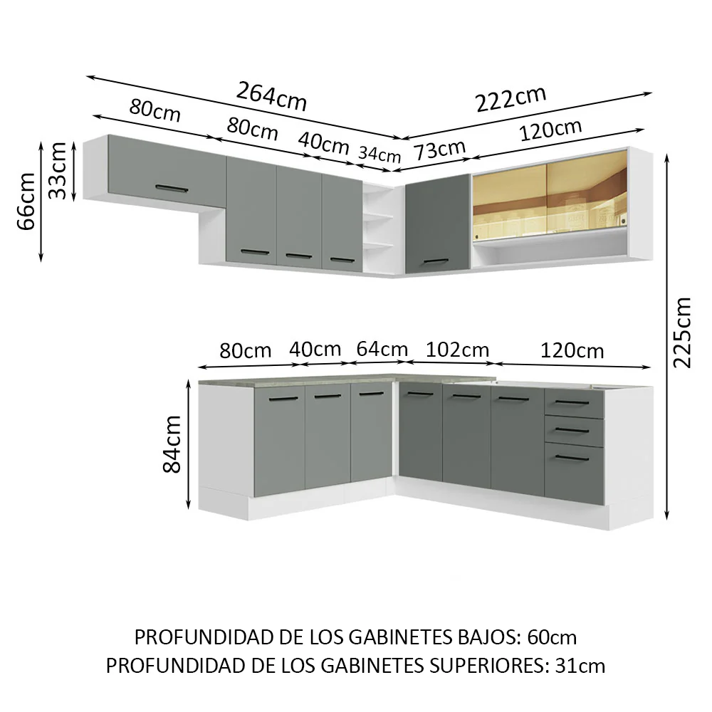 Combo completo de Cocina Esquinero 486cm Blanco/Gris 60cm de Profundidad Agata Madesa 01 - Image 3