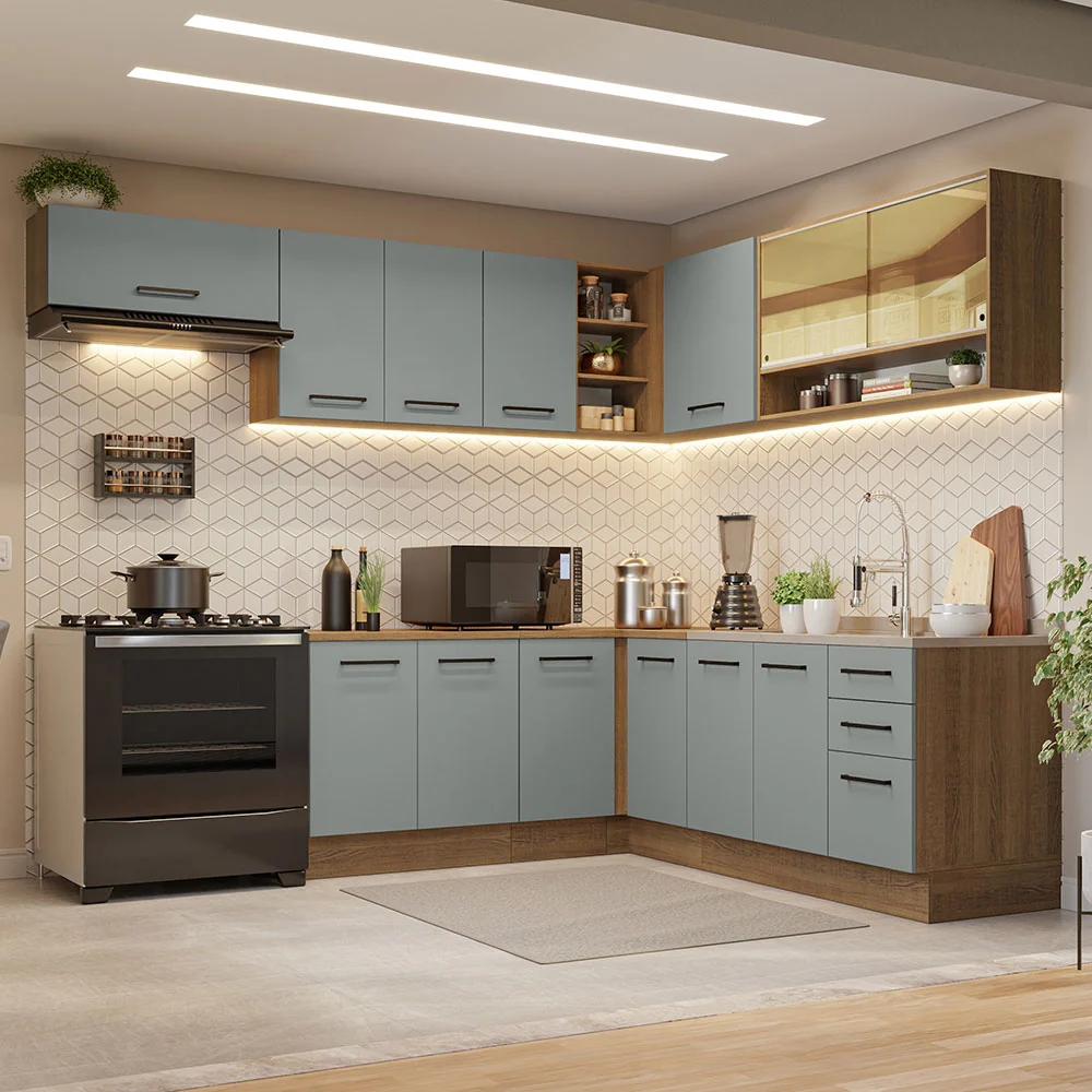 Combo completo de Cocina Esquinero 486cm Marrón/Gris 60cm de Profundidad Agata Madesa 01