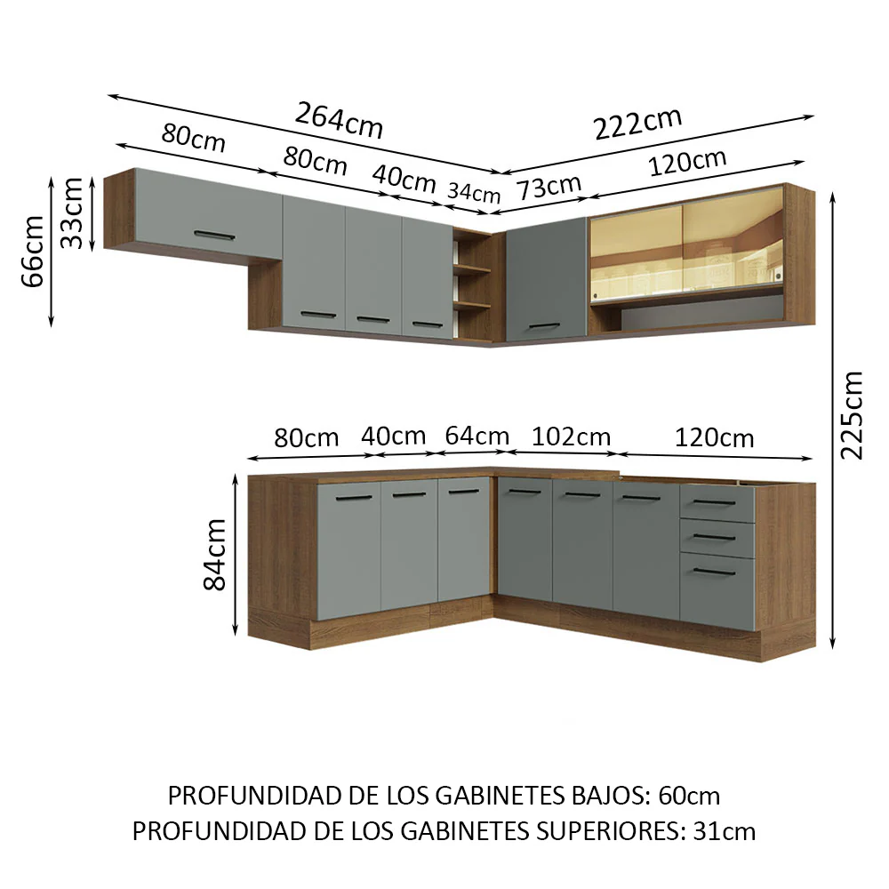 Combo completo de Cocina Esquinero 486cm Marrón/Gris 60cm de Profundidad Agata Madesa 01 - Image 3