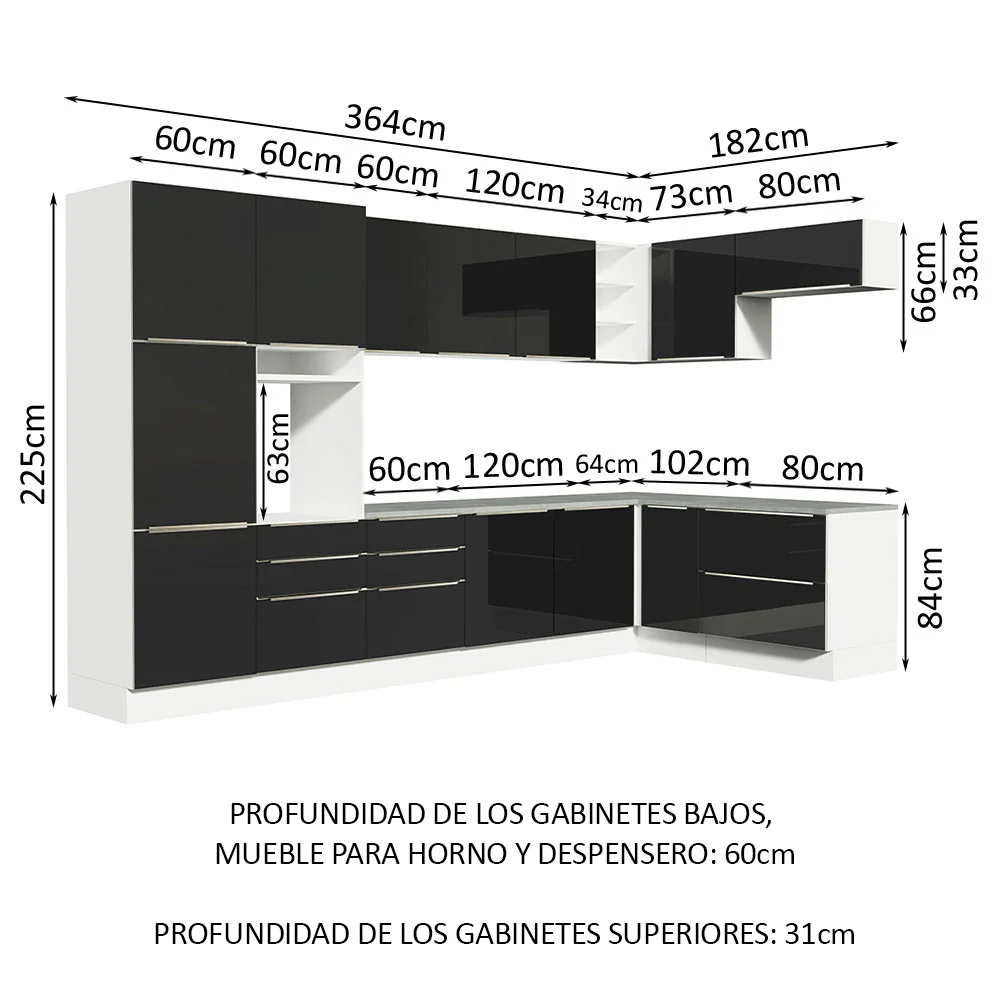 Combo completo de Cocina Esquinero 546cm Blanco/Negro Lux Madesa 05 - Image 3