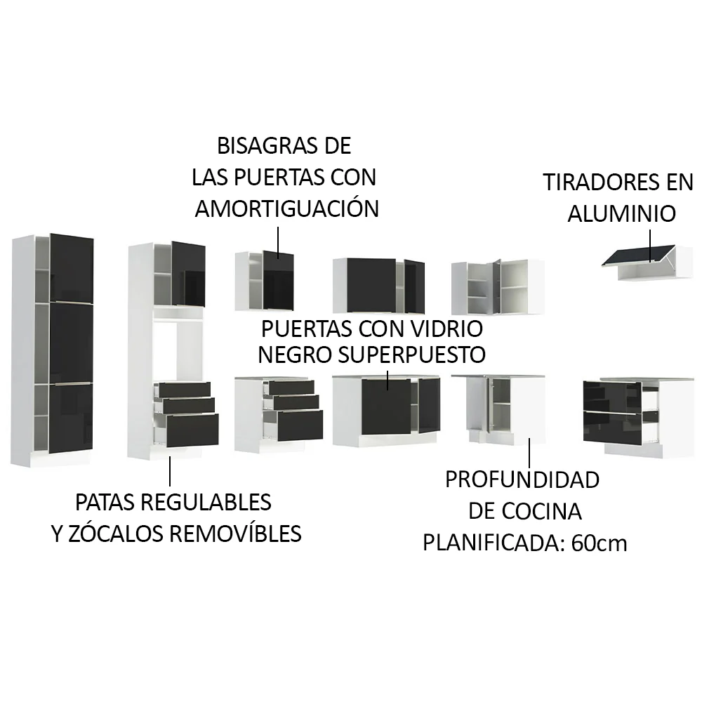 Combo completo de Cocina Esquinero 546cm Blanco/Negro Lux Madesa 05 - Image 4