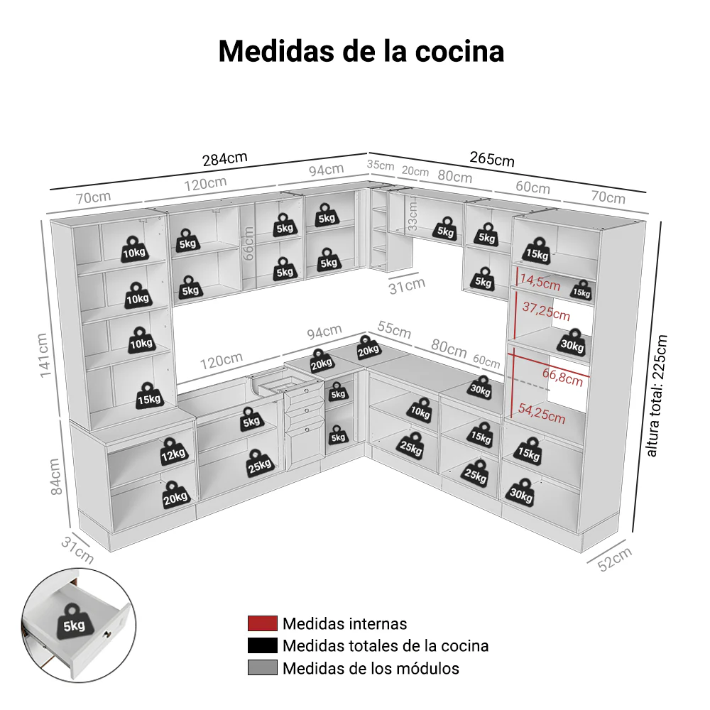 Combo completo de Cocina Esquinero 549 cm Marrón/Blanco Vik Madesa 01 - Image 2