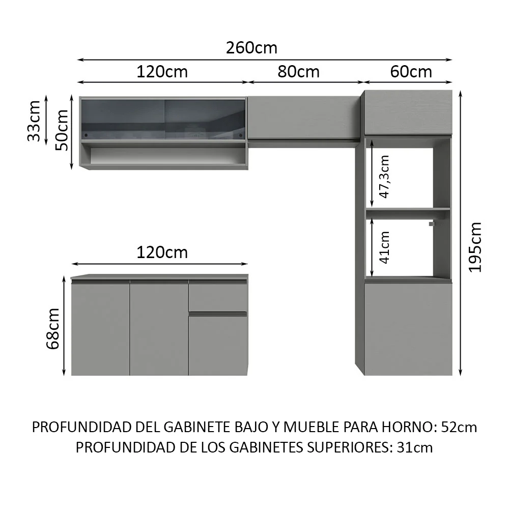 Combo Completo de Cocina Flotante 260 cm Gris Nice Madesa 10 - Image 2