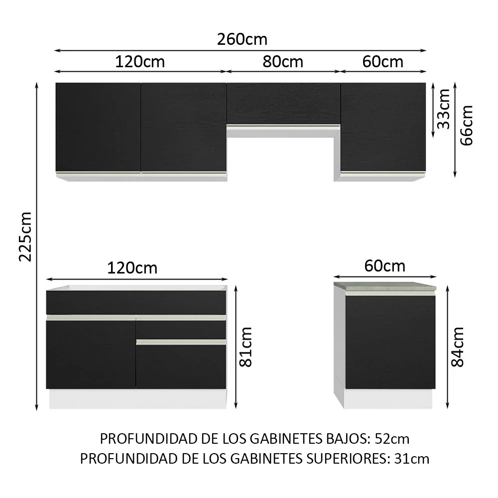 Combo completo de Cocina Glamy Madesa 260cm BN 04 - Image 2