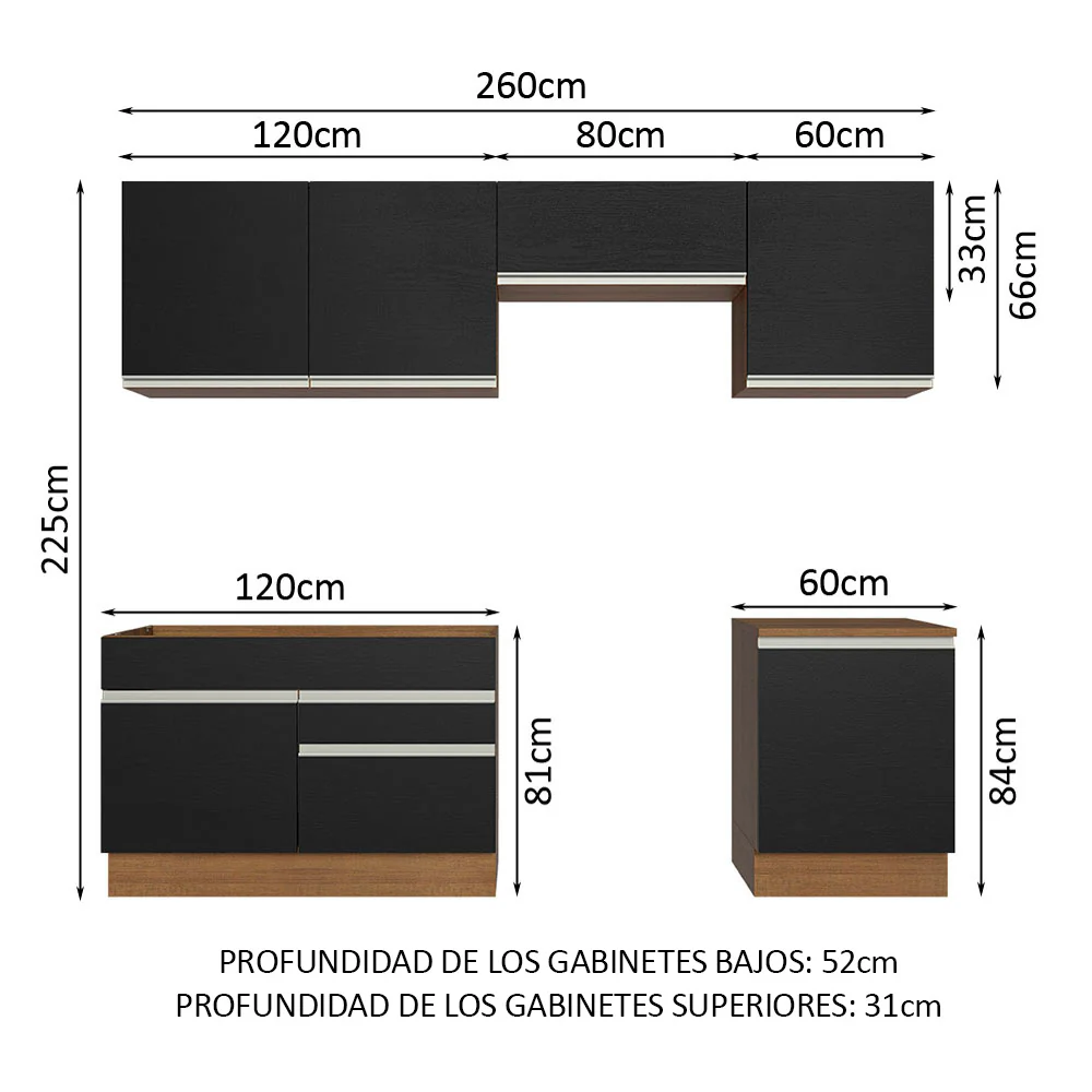 Combo completo de Cocina Glamy Madesa 260cm - Marrón/Negro - Image 2
