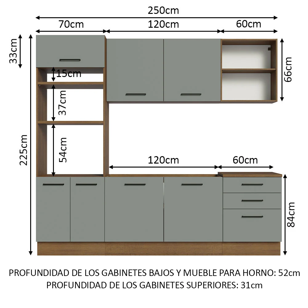 Combo completo de Cocina Madesa Agata 250cm MG 01 - Image 2