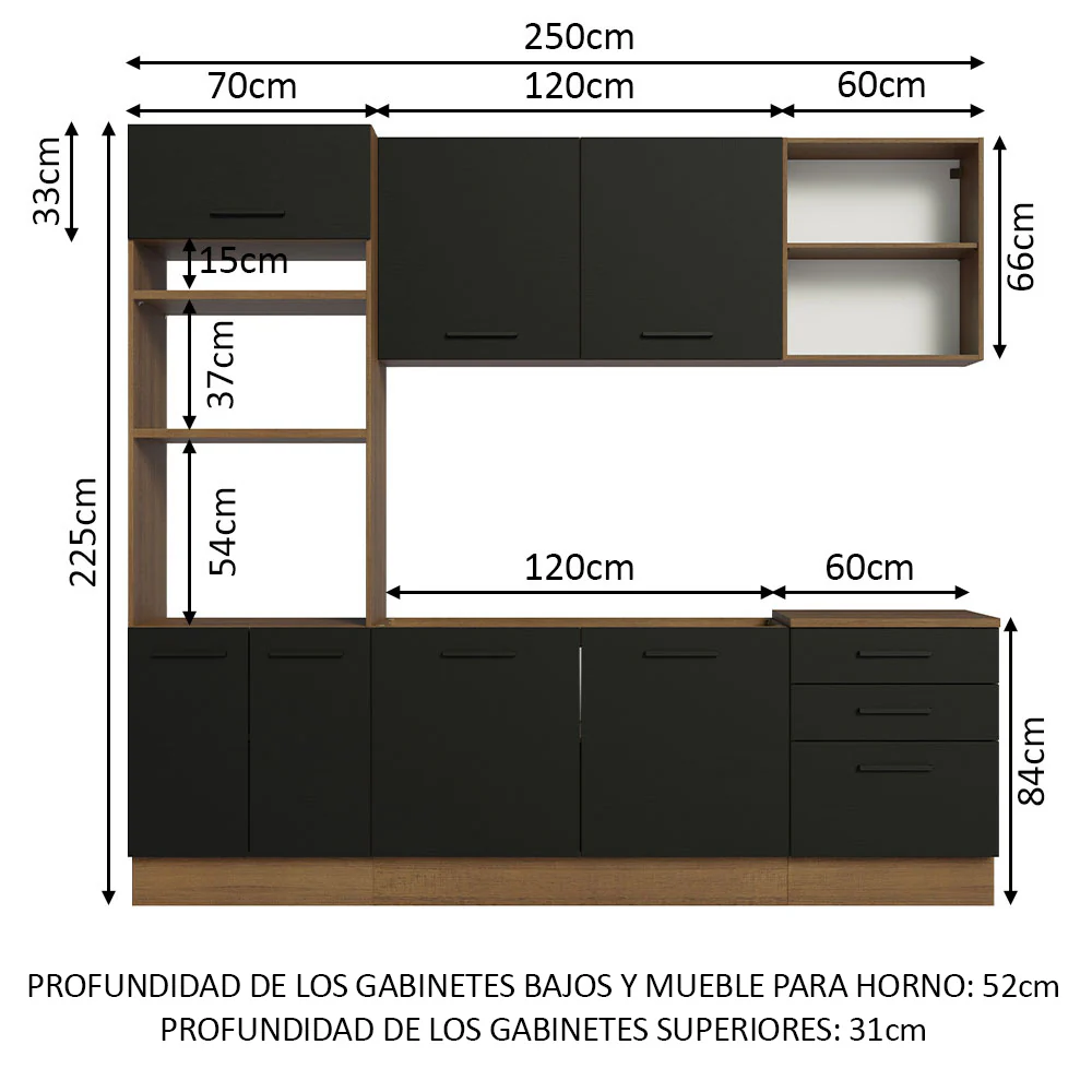 Combo completo de Cocina Madesa Agata 250cm MN 01 - Image 2