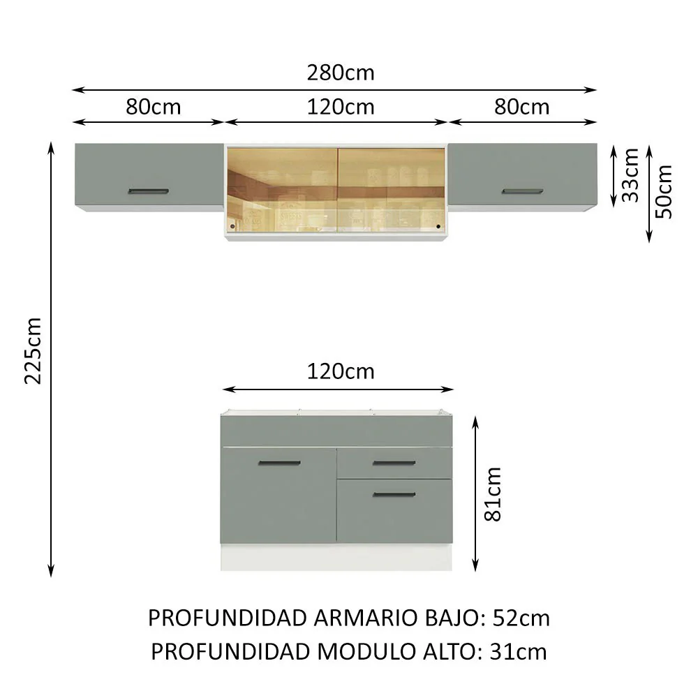Combo completo de Cocina Madesa Agata 280cm BG 01 - Image 3