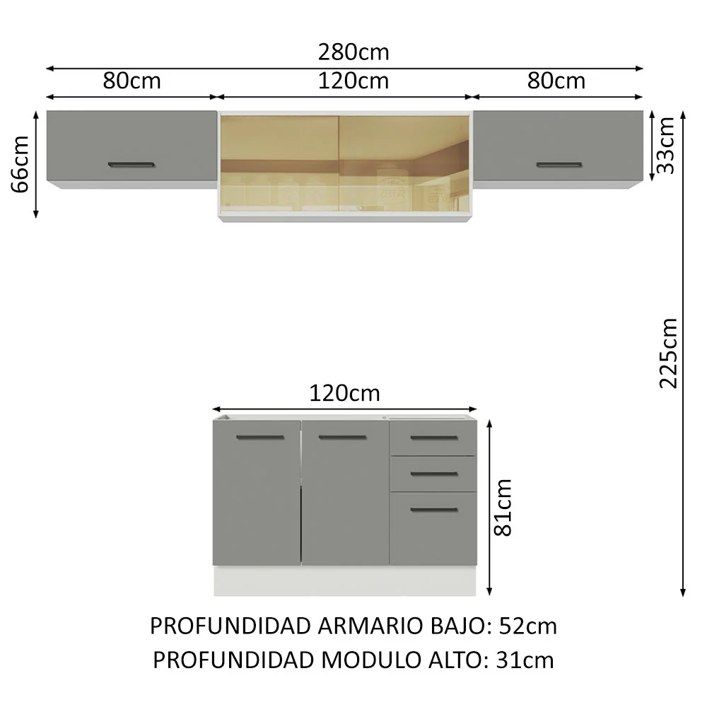 Combo completo de Cocina Madesa Agata 280cm BG 03 - Image 2