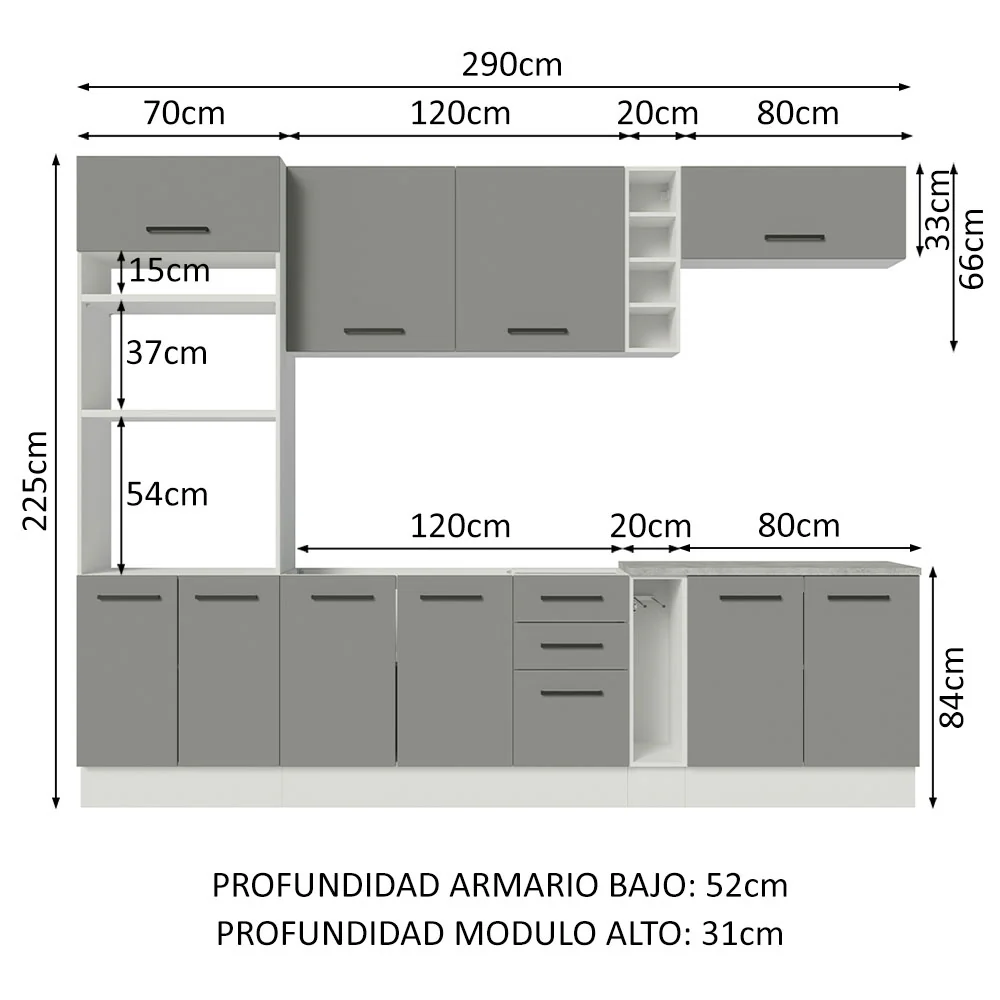 Combo completo de Cocina Madesa Agata 290cm BG 05 - Image 2