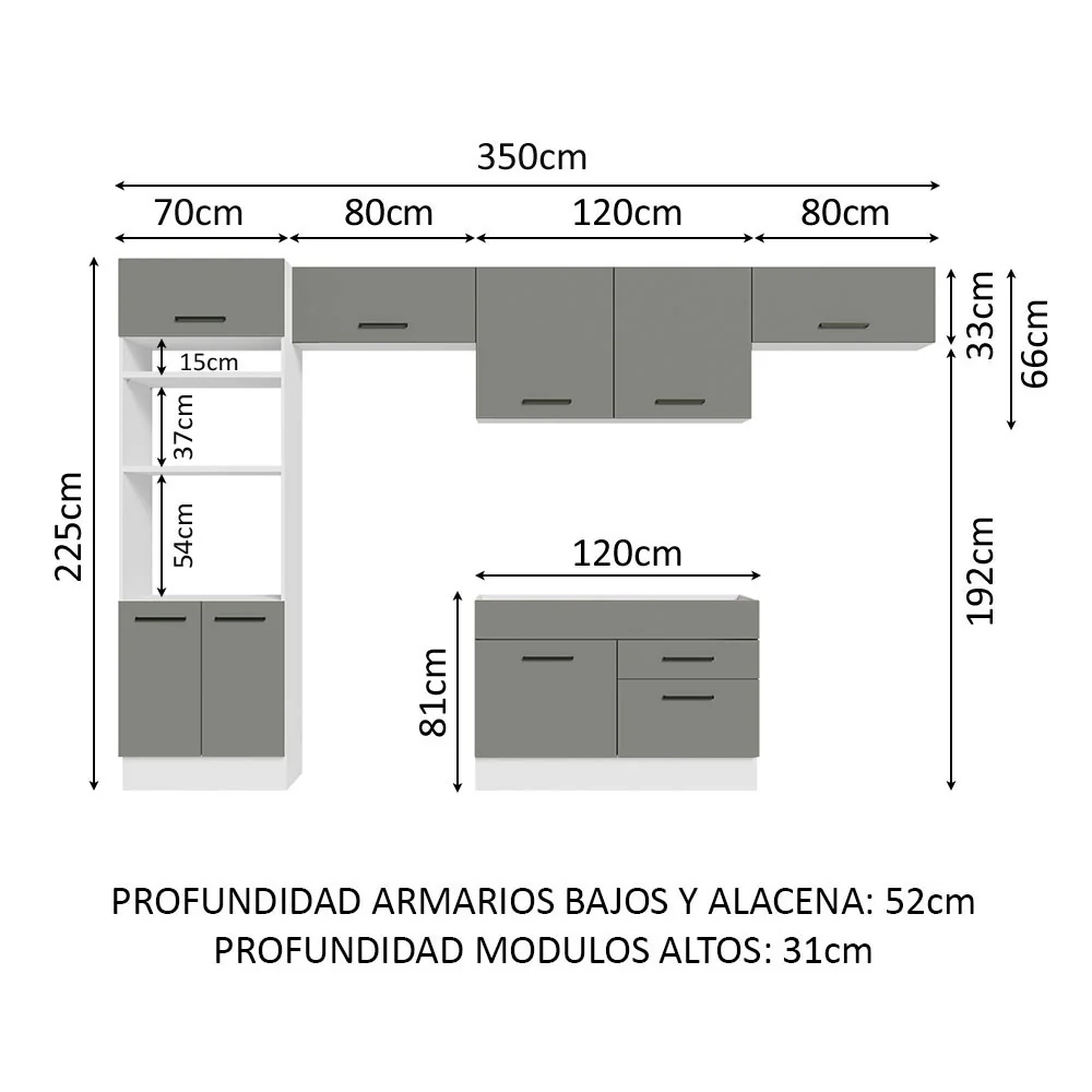 Combo completo de Cocina Madesa Agata 350cm BG 01 - Image 2