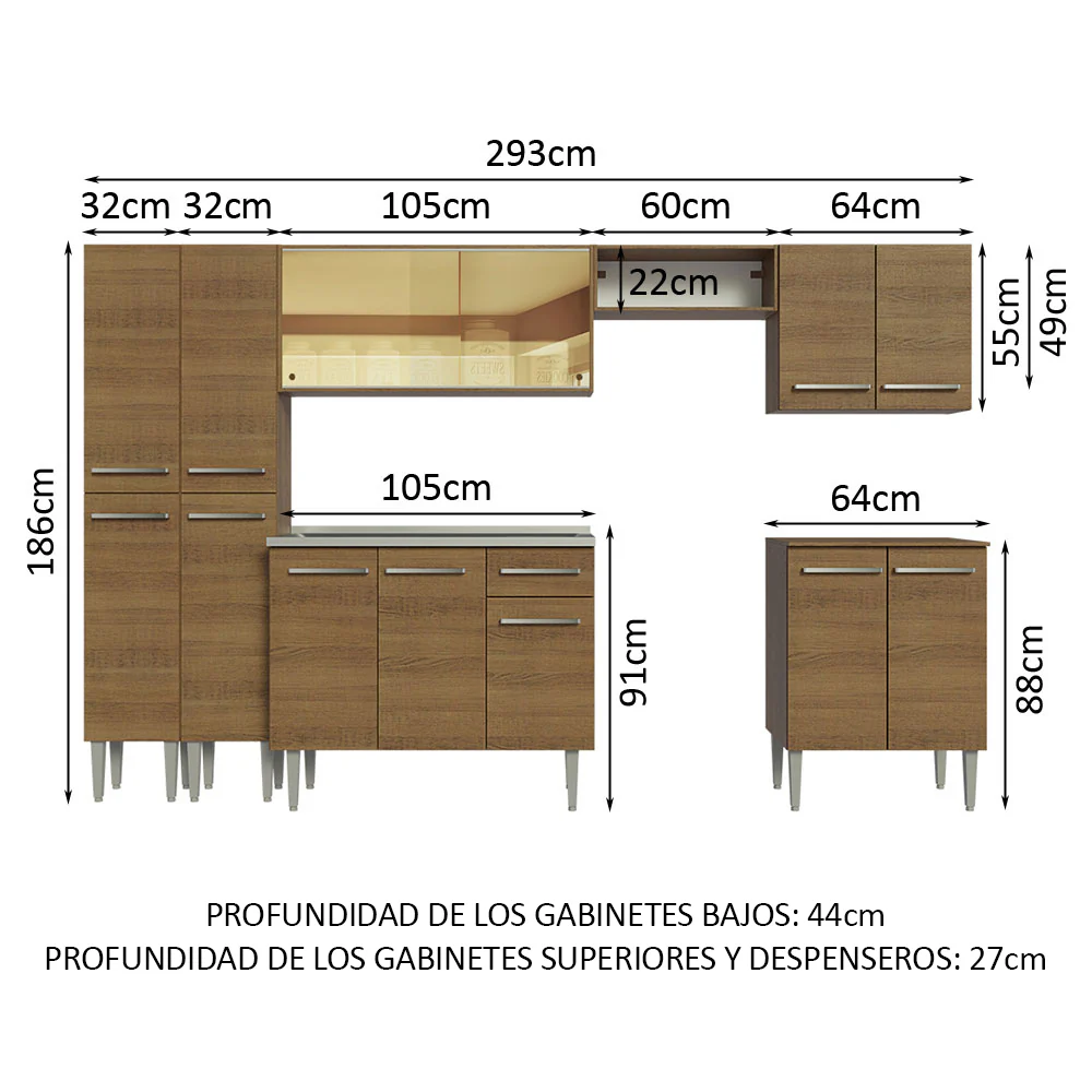 Combo completo de Cocina Madesa Emilly 2.93 m con Bacha Marrón 07 - Image 2