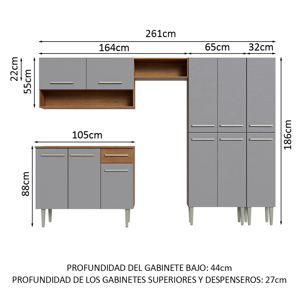 Combo completo de Cocina Madesa Emilly 261cm Marrón/Gris 02 - Image 2