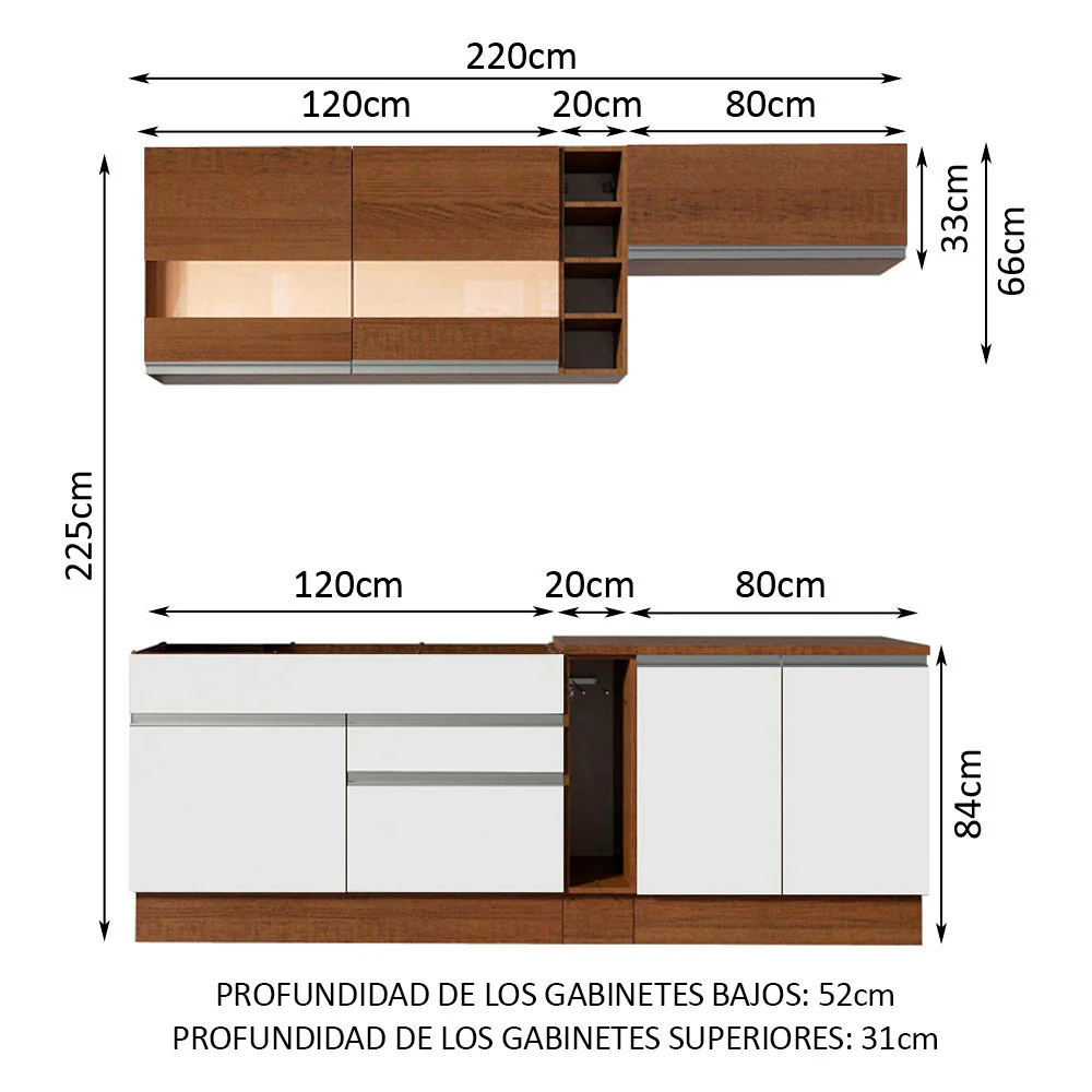 Combo completo de Cocina Madesa Glamy 220cm BM - Image 2