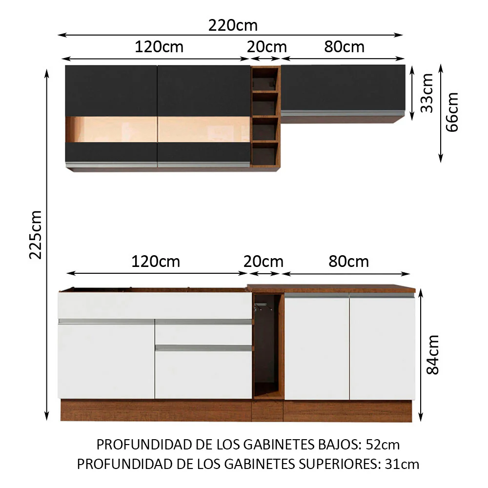 Combo completo de Cocina Madesa Glamy 220cm Marrón/Blanco/Negro 02 - Image 2
